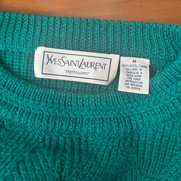 Vintage 100% Wool Yves Saint Laurent Turquoise Pullover Sweater - Picture 5 of 7